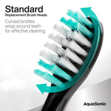 AquaSonic Standard Replacement Brush Heads | for Normal & Sensitive Teeth | Compatible with Many AquaSonic Toothbrush Handles (8 Pack Black)