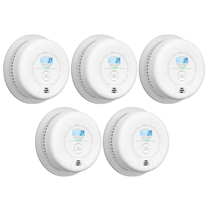 X-Sense Smoke Detector Carbon Monoxide Detector Combo, 10-Year Battery Smoke Detector with Display, 5-Pack