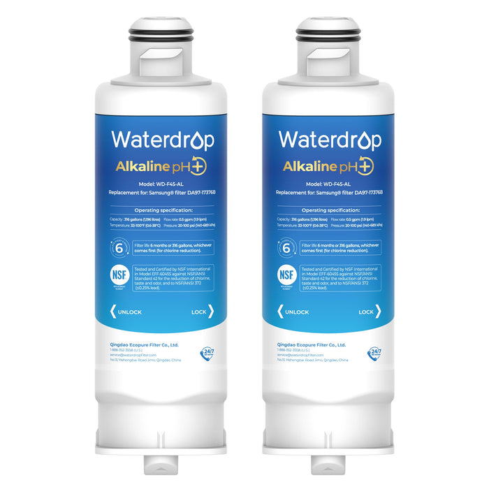 Waterdrop 𝐀𝐥𝐤𝐚𝐥𝐢𝐧𝐞 DA97-17376B Water Filter, 𝐄𝐧𝐡𝐚𝐧𝐜𝐞𝐬 𝐩𝐇, Replacement for Samsung® HAF-QIN/EXP, DA97-08006C, RF28R7201SR, RF28R7351SG, 2 Filters