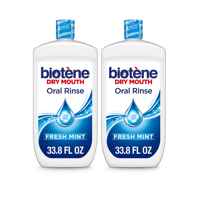 Biotène Oral Rinse Mouthwash for Dry Mouth, Breath Freshener and Dry Mouth Treatment, Fresh Mint - 33.8 FL oz(Pack of 2)