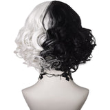 morvally Black and White Wig with Necklace for Women Girls Halloween Party Short Curly Bob Synthetic wigs with bangs for Costume Cosplay Events including Choker