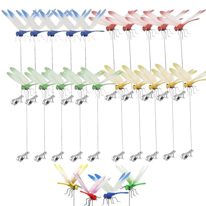 20 Pcs Dragonfly Clips for Bugs Repellent, 3D Artificial Dragonfly Hat Clips Garden Decor, Garden Bird and Fly Scare Devices for Indoor Outdoor