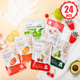 Swiffen 24 Pcs Fruits Beauty Hand Mask Bulk Hydrating Hand Moisturizing Gloves Shea Butter Aloe Treatment Mask for Spa Kit Sleeping Skincare Gift Beauty Kits for Women