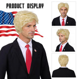 YTbeauty Donald Trump Wig Costume Funny Wigs for Adults Trump Halloween Costumes for Men Women Party Cosplay Synthetic Blonde Donald Wig + Flag Pin + Red Pin