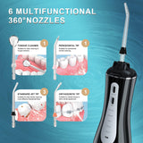 MOCEL Water Dental Flosser Oral Irrigator with 5 Modes, 350ml Cordless Water Teeth Cleaner Pick 6 Tips, IPX7 Waterproof Rechargeable Portable Powerful Battery for Travel & Home Braces & Bridges Care