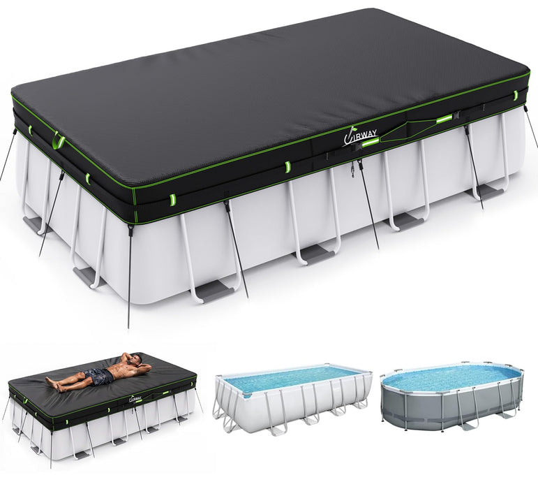 UIRWAY 500D Pool Cover 9x18FT Rectangular [2026 Upgraded Heavy Duty Fabric] Solar Pool Covers for Above Ground Pools, Swimming Pool Covers Including Windproof Straps and Luminous Ground, UV Resistant