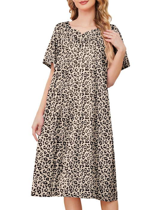 udforsk House Dress Nightgowns for Elderly Black Nightgown Momo Dress for Women Ladies House Dresses for Grandma Night Gown Patio Dress for Women House Dress Patio Dress Leopard M