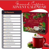 24 Days Advent Calendar With Flavoured Ground Coffee - Christmas Gift Set for Men & Women - French Vanilla, Hazelnut, Irish, Italian & Cinnamon Flavors