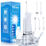 Demita Cordless Water Flosser for Teeth, 300ML 3 Modes 5 Jet Tips Portable Electric Flosser Pick for Adults, IPX7 Waterproof Oral Irrigator Dental Flosser Cleaning Kit for, Gums, Braces Care (White)