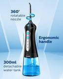 Cordless Water Flosser for Teeth Professional Water Teeth Cleaner Picks Dental Oral Irrigator with 3 Modes & 4 Jet Tips for Braces Gums, IPX7 Waterproof, 300ml Detachable Tank for Home Travel (Black)