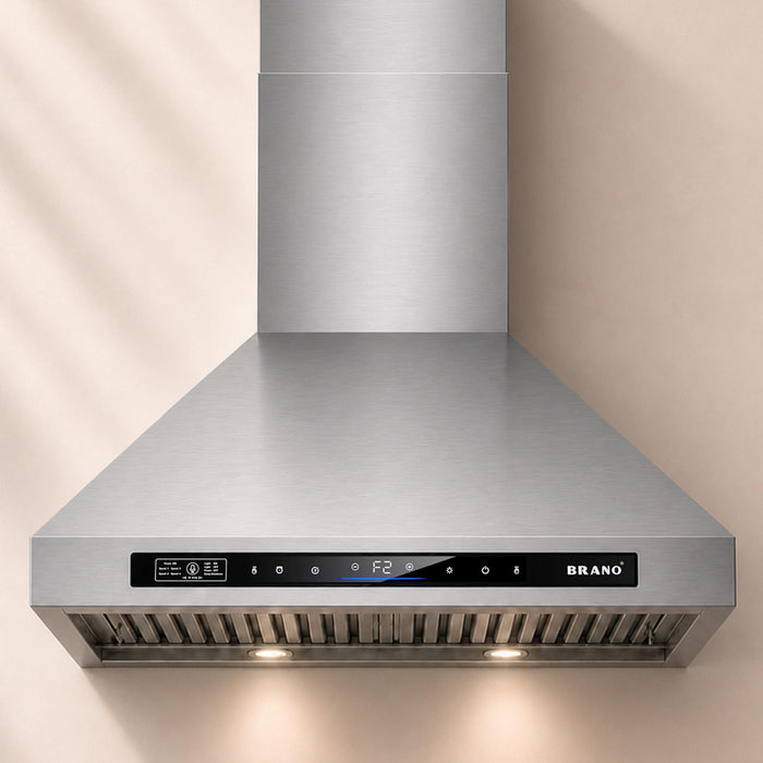 30 Inch Wall Mount Range Hood,900 CFM Kitchen Vent Hood,Kitchen Chimney Vent Stainless Steel with Voice Control/Gesture Sensing/Touch Control Switch Panel, 2 Pcs Adjustable Lights