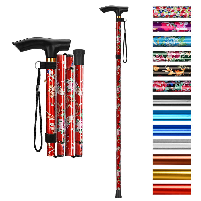 supregear Folding Cane, 5-Level Adjustable Height Walking Stick Lightweight Portable Cane Travel Cane with Wrist Strap and T Handle for Elderly Disabled Men Women