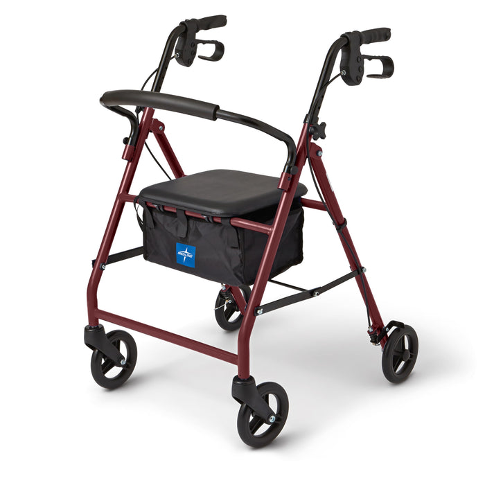 Medline Steel Foldable Adult Rollator Mobility Walker With 6â€ť Wheels, Burgundy