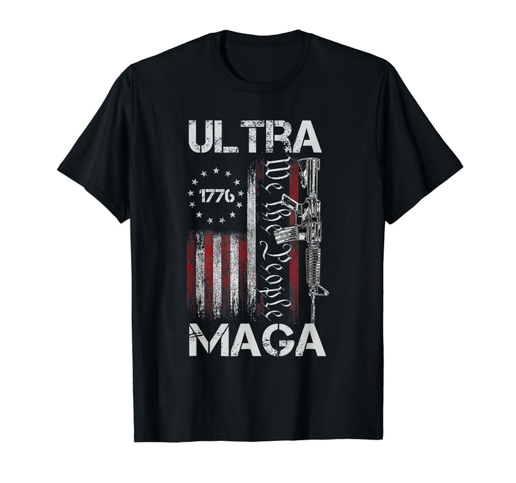 Vintage USA Flag Ultra Maga Gun USA 4th Of July Trump 2024 T-Shirt