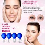 CFHBF 4 Size Facial Cupping Therapy Set Glass, Eye Face Vacuum Massage Anti Cellulite Cup - Silicone Cupping Massage Therapy, for Beauty Body Cup Fascia Massager(Softcover-Blue)