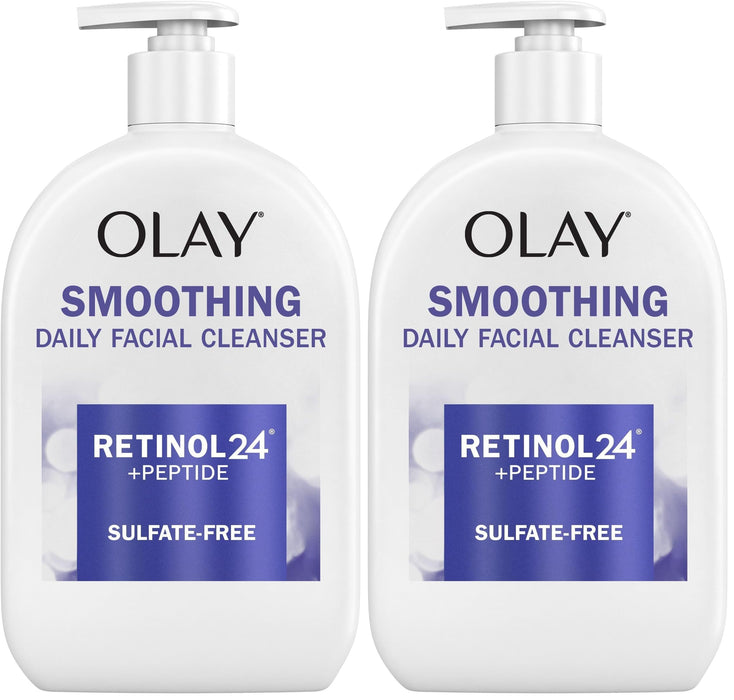 Olay Face Wash,Daily Facial Cleanser with Retinol,Peptides & Glycerin - Smoothing,Noursihes Skin Surface,Hydrates while Cleansing - Sulfate-Free,Paraben-Free,16 Oz,(Pack of 2)
