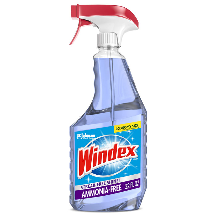 Windex Glass and Window Cleaner Spray Bottle, Ammonia Free, Bottle Made from 100% Recovered Coastal Plastic, Surface Cleaning Spray, Crystal Rain Scent, 32 Fl Oz