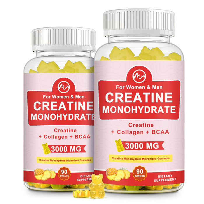 (2 Pack) Creatine Monohydrate Gummy, Sugar Free Chewable Creatine Supplements for Men & Women, Creatine Gummy Gains for Building Muscle, Energy, Pre Workout, Pineapple Flavored