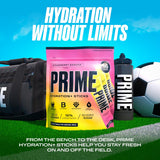 PRIME HYDRATION+ Sticks Strawberry Banana | Hydration Powder Single Serve Sticks | Electrolyte Powder On The Go | 250mg BCAAs, B Vitamins, Antioxidants | Low Sugar | Caffeine-Free | Vegan | 16 Sticks