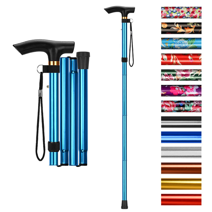 supregear Folding Cane, 5-Level Adjustable Height Walking Stick Lightweight Portable Cane Travel Cane with Wrist Strap and T Handle for Elderly Disabled Men Women