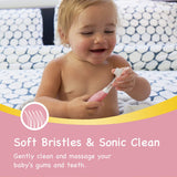 Papablic BabyHandy 2-Stage Sonic Electric Toothbrush for Babies and Toddlers Ages 0-3 Years, Pink