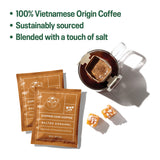 Copper Cow Coffee Vietnamese Pour Over Coffee with Sweetened Condensed Milk Creamer – Single-Serve and All-Natural Pre-Filled Coffee Filters – Classic, Vanilla, Salted Caramel Latte Flavors (15 Pack)