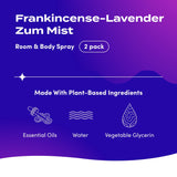 Zum Mist Room and Body Spray - Frankincense-Lavender - 4 fl oz (2 Pack)