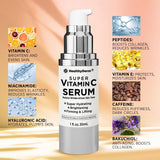 Super Vitamin C Serum for Women Over 70: Niacinamide, Vitamin C, Hyaluronic Acid, Peptides, Vitamin E, Caffeine, Bakuchiol, Hydrating, Lifting, Wrinkle & Age Spots Reduction Pack of 3