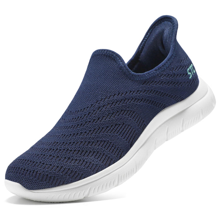 STQ Slip on Walking Shoes for Women Hands Free Non-Slip Sneakers Women with Arch Support Orthopedic for Elderly Women, Maternity Navy Teal Size 6.5