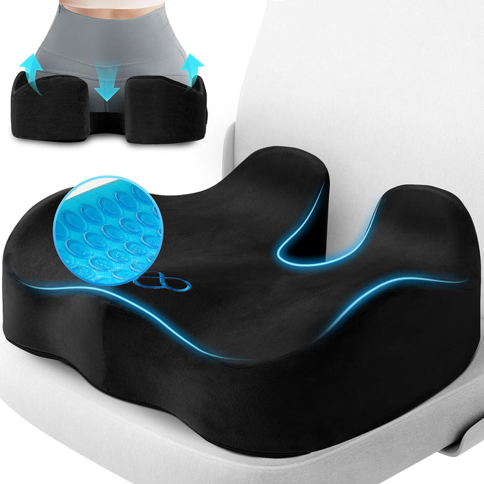 CushyOasis Seat Cushion, Chair Cushions, Office Chair Cushions, Anti-Slip Bottom & Removable Cover Tailbone Pain Relief Cushion, Memory Foam Seat Cushion for Office, Wheelchair, Car (Black)