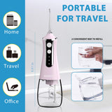 GENKENT Water Dental Flosser Cordless for Teeth Cleaning 300ML Dental Oral Irrigator 3 Modes 5 Tips Rechargeable Waterproof Electric Flossing for Home Travel (Pink)