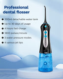 Cordless Water Flosser for Teeth Professional Water Teeth Cleaner Picks Dental Oral Irrigator with 3 Modes & 4 Jet Tips for Braces Gums, IPX7 Waterproof, 300ml Detachable Tank for Home Travel (Black)