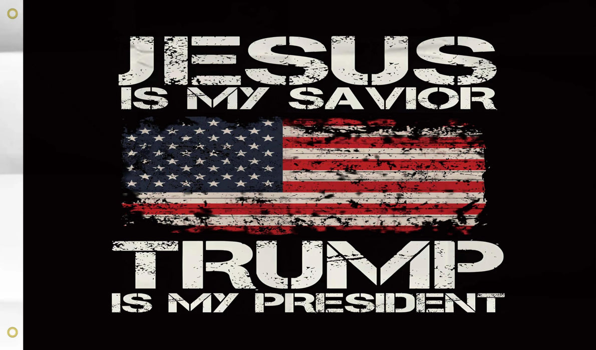 WENWELL Jesus is My Savior Trump is My President flag 3x5 Ft,Donald Trump 2024 Flags Tapestry,Durable and Fade-Resistant,Perfect for Indoor and Outdoor Display