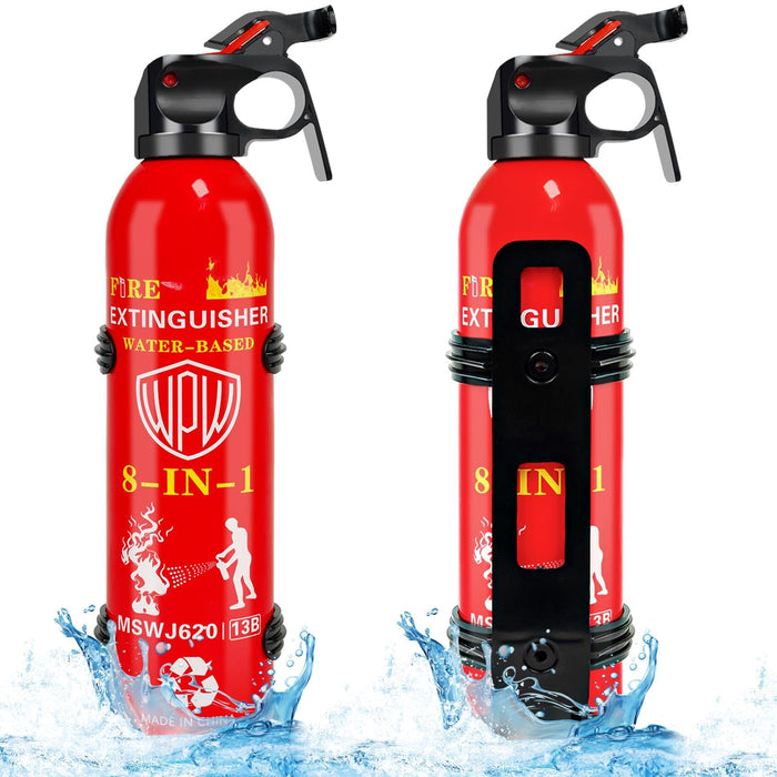 WPW Upgraded 8-in-1 Fire Extinguisher for Home with Wall Mount 620ml Portable Fire Extinguisher For Vehicle Car Boat House Kitchen Emergency Supplies, Water-Based Solution For A, B, C, K Fire (2 Pack)