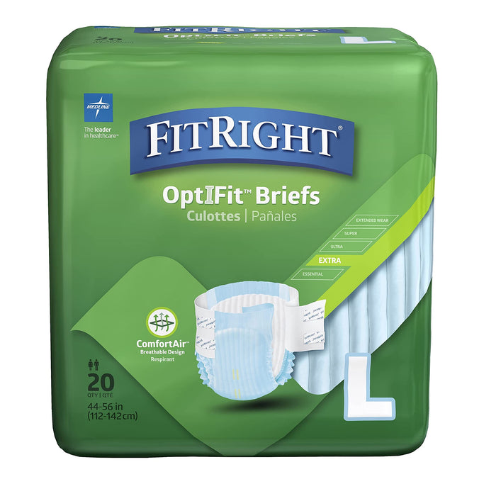 FitRight OptiFit Extra Adult Briefs, Incontinence Diapers with Tabs, Moderate Absorbency, Large, 44 to 56", 20 Count