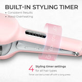 Waver Curling Iron Hair Crimper - TYMO ROVY Beach Waves Curling Wand, Ionic Deep Waver Hair Curler Tool with Ceramic 3 Barrel for Women, Dual Voltage, Anti-Scald, Easy to Use, 1.25 Inch, Pink