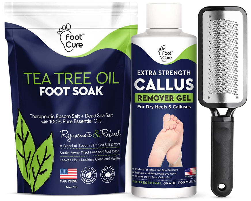 Tea Tree Foot Soak, Callus Remover Gel - Extra Strength Callus Remover Gel & Foot Soak With Epsom Salts For Calluses, Dry Cracked Heels, Toenail Fungus & Odor - Pedicure for Tired Feet