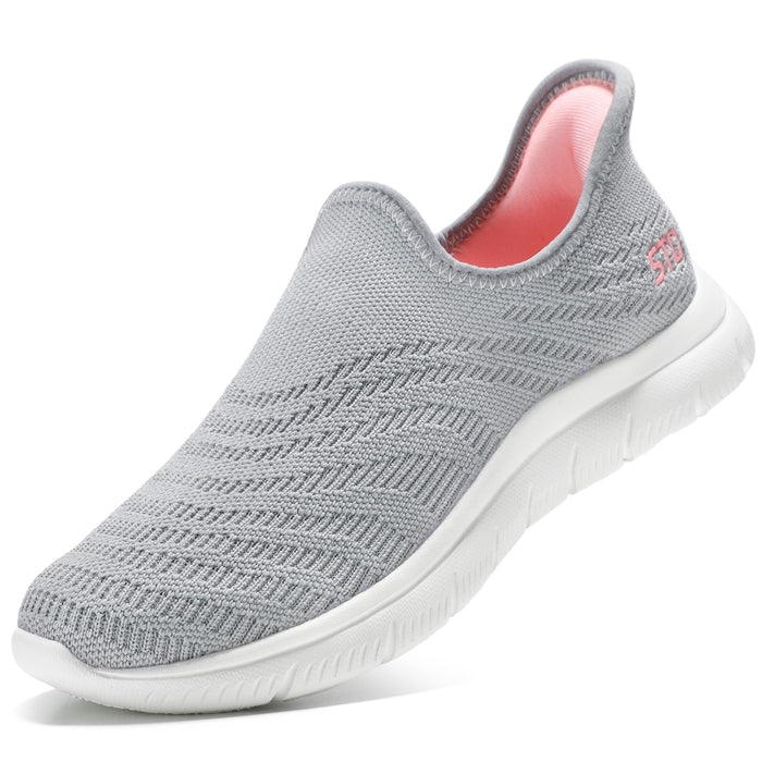 STQ Slip on Sneakers Women Walking Shoes Arch Support Tennis Hands Free Orthopedic Work Non Resistant Elderly Maternity Nursing Standing Comfort Grey Pink Size 7