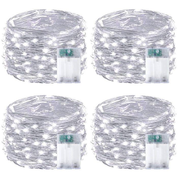 4-Pack White Fairy Lights Battery Operated with Timer, Waterproof 16FT 50 LED String Lights Outdoor Indoor, Twinkle Lights for Bedroom Home Wedding Birthday Christmas Parties Centerpiece (Cool White)