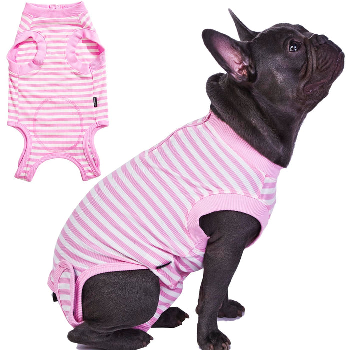 Wabdhally Dog Surgery Recovery Suit,Surgical Suit for Medium Female Dogs,Soft Combed Cotton,Striped Pink Zipper Onesie M