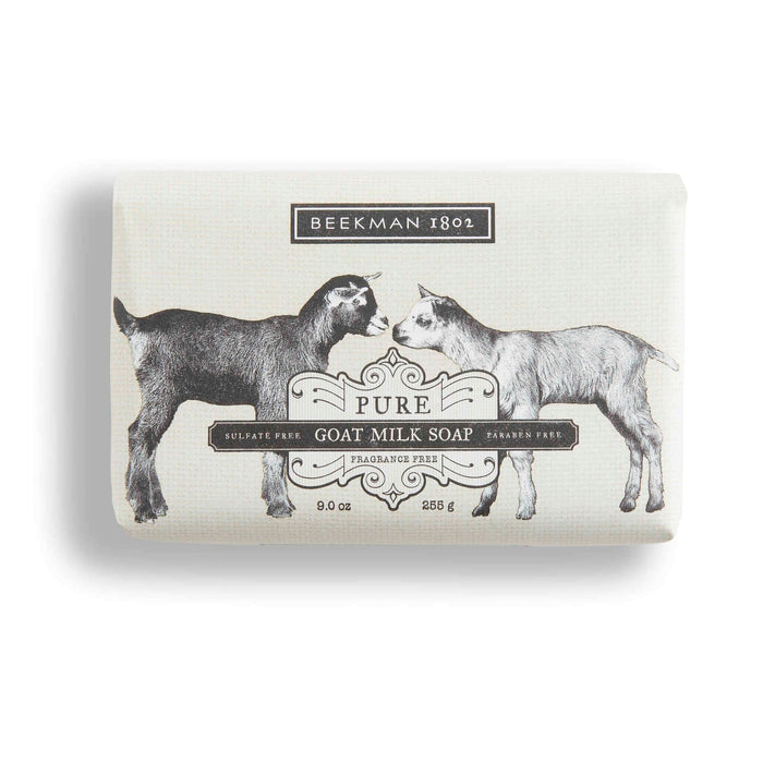 Beekman 1802 Goat Milk Body Soap Bar, Pure - Fragrance Free - 9 oz - Nourishes, Moisturizes & Hydrates - 100% Vegetable Soap with Lactic Acid - Good for Sensitive Skin - Cruelty Free