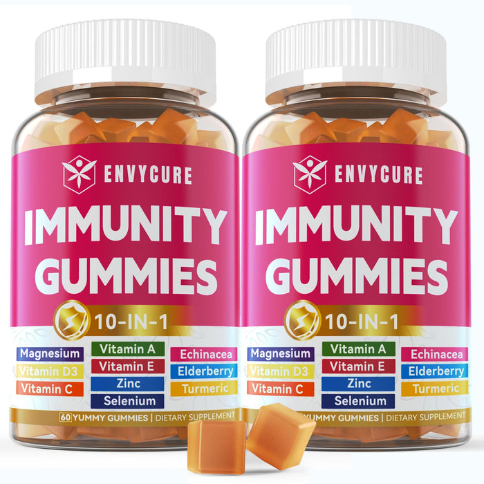 10-in-1 Immune Support Gummies – Echinacea, Elderberry, Vitamins A, C, D3, Zinc, Magnesium, Turmeric & More – 120 Gummies – Dietary Supplement for Daily Nutritional Support