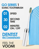 Voom Sonic Go 1 Series Travel Electric Toothbrush, Travel Toothbrushes - Battery Operated Toothbrush for Adults and Kids, Dentist Recommended Toothbrush, Portable with 2 Minute Timer (Silver)