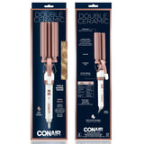 Conair Double Ceramic 3 Barrel Curling Iron, Hair Waver, Create Beachy Waves, Long-Lasting Natural Tight Waves for all Hair Lengths, White / Rose Gold