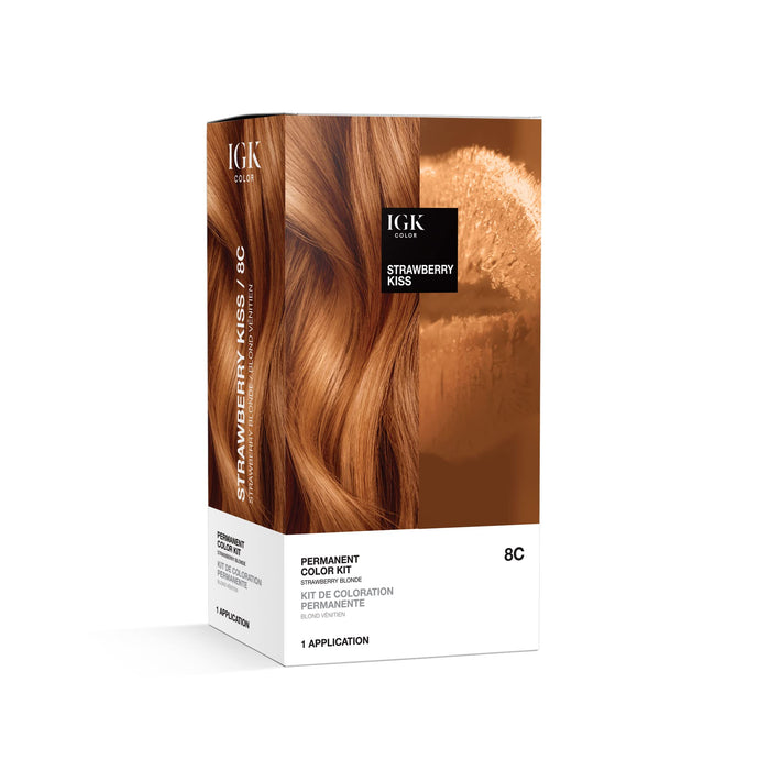 IGK Permanent Color Kit STRAWBERRY KISS - Strawberry Blonde 8C | Easy Application + Strengthen + Shine | Vegan + Cruelty Free + Ammonia Free | 4.75 Oz
