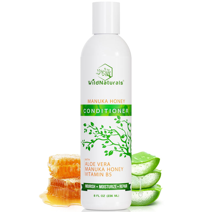 WILD NATURALS Hydrating Conditioner for Dry & Itchy Scalp - Sulfate Free Dandruff Moisturizing Conditioner with Aloe Vera & Manuka Honey - Applicable for Oily Hair - Help Hair Growth with Coconut Oil