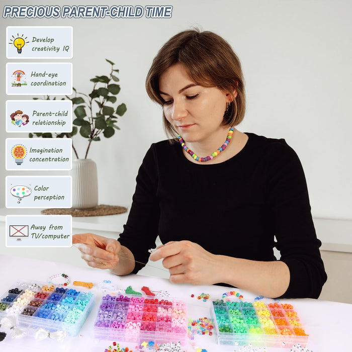QUEFE 72 Colors Pony Beads for Bracelets Making Kit, 4700pcs Rainbow Kandi Bead, 9mm Pony Beads and Letter Beads, Alphabet Beads for Bracelets Jewelry Making with Elastic Threads