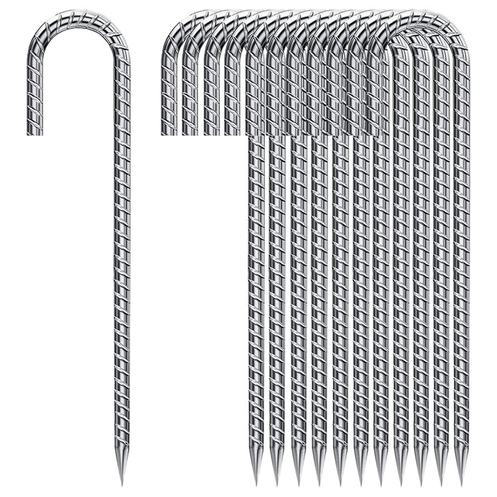 Ground Stakes 12 Inch, Yard Camping Stakes J Shaped 20 Pack Rebar Heavy Duty for Garden Dog Fence Inflatable Camping Chicken Coop Accessories