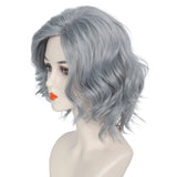 Koonfan Short Wavy Sliver Gray Grandma Wig Old Lady Wig Halloween Costume Cosplay Women Wigs