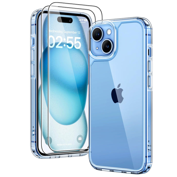 TAURI for iPhone 15 Case, [3 in 1] 1X Clear Case [Not-Yellowing] with 2X Screen Protector, [15 FT Military Grade Drop Protection] Shockproof Slim Phone Case for iPhone 15